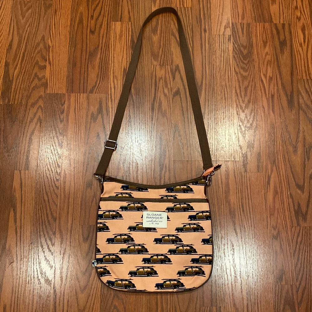 Sloane Ranger purse with vintage cars/surf wagons on it.